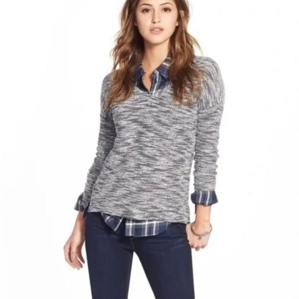 Anthropologie Paige Martine Slub Midnight White Marled Sweater XS